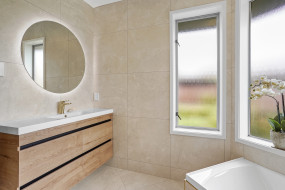 spa inspired bathroom upgrade marble surfaces gold details 4